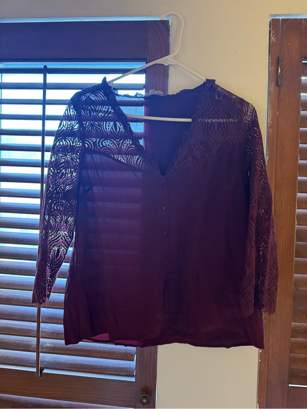 Sezane Silk Burgundy Lace-Trim Blouse - Picture 9 of 9